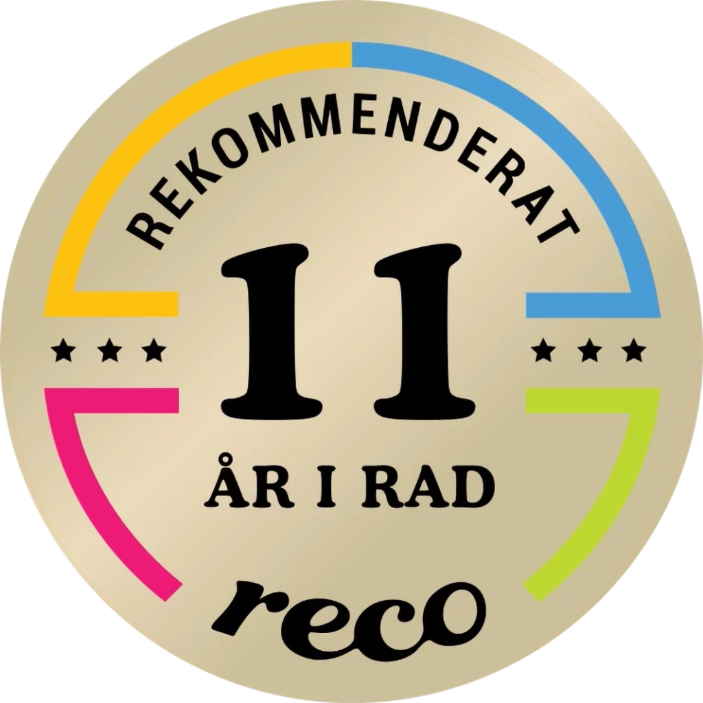 Rekommenderat företag 11 år i rad på Reco.se